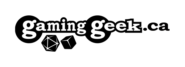 GamingGeek.ca logo with dice, black and white