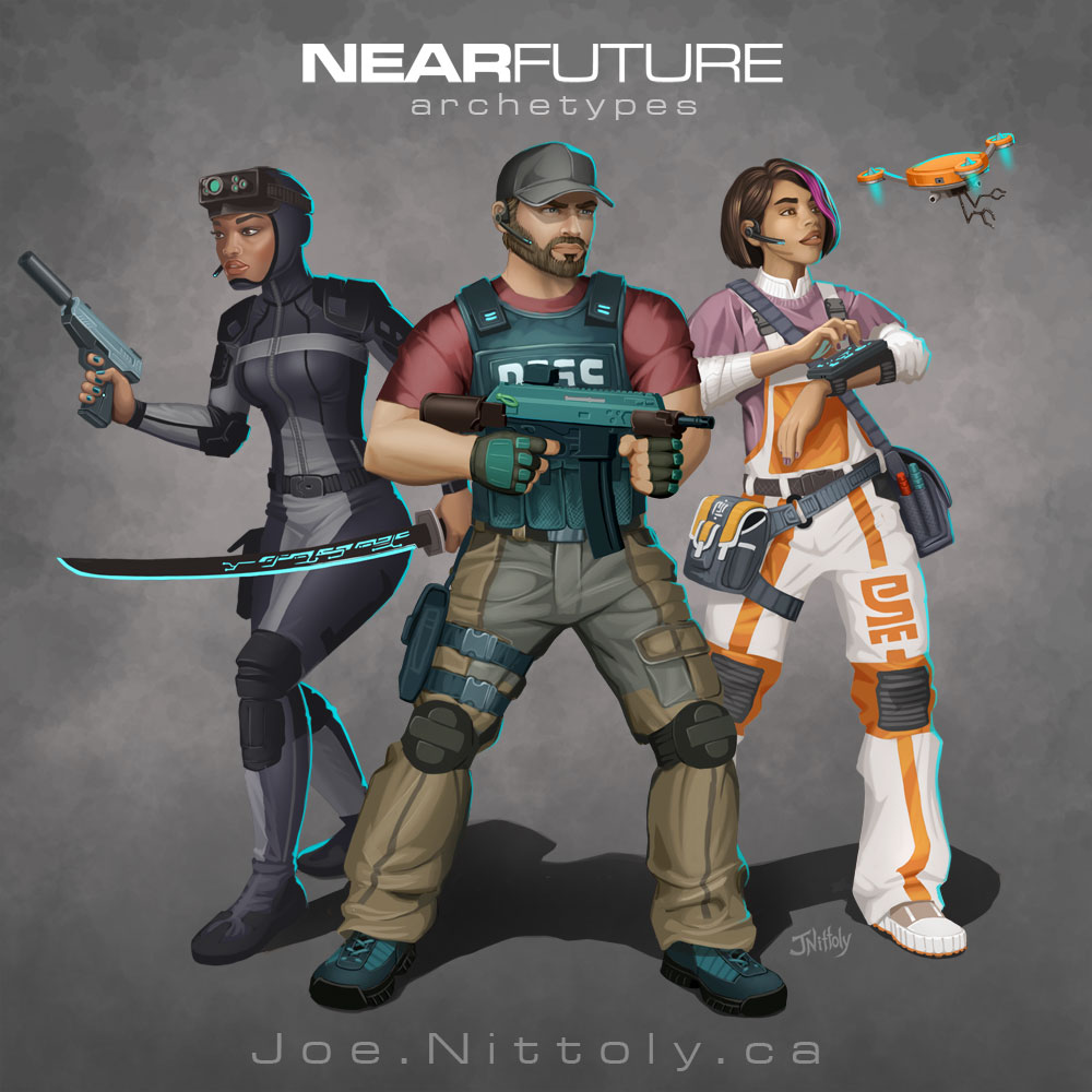 illustration of three sci-fi heroes