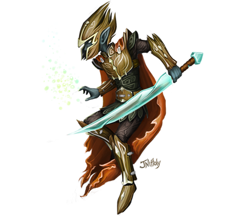 illustration of a hovering armoured fantasy being